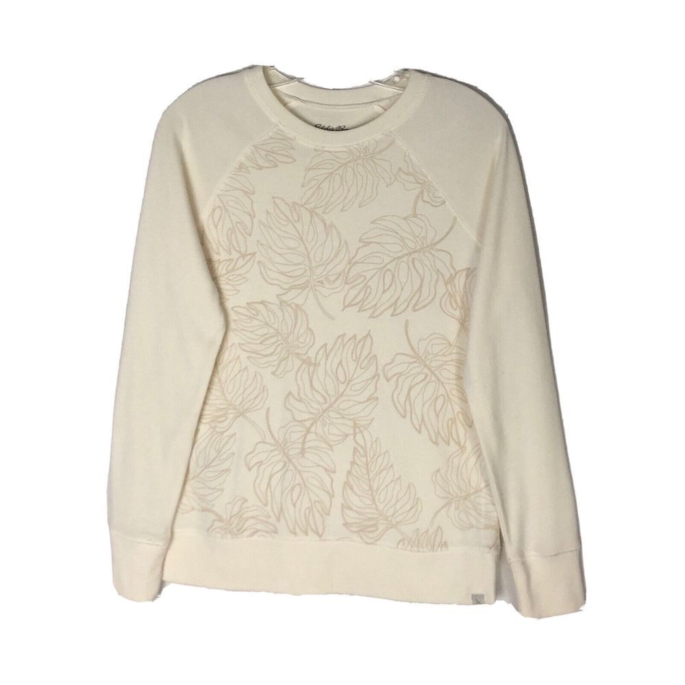Eddie Bauer Cream Legendwash Raglan Sleeve Sweatshirt Leaves Size XS Long Sleeve